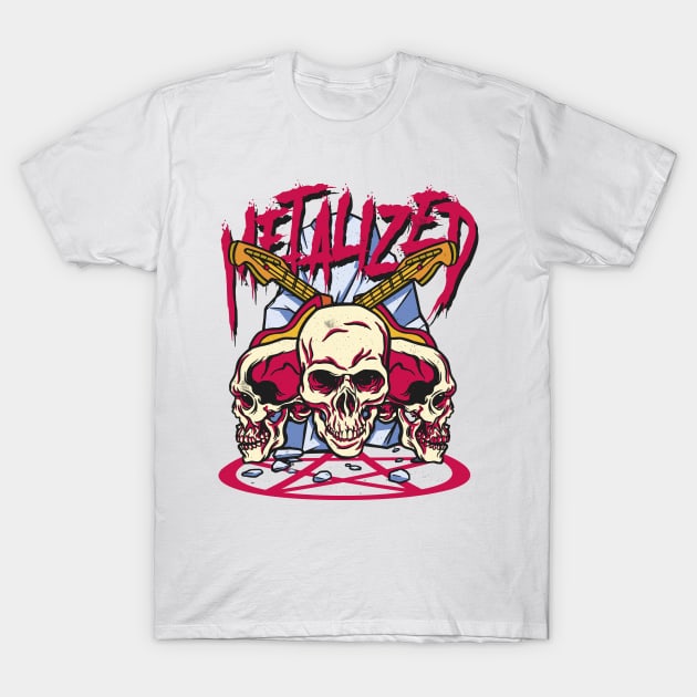 Metalized - Skully and guitarrs Heavy Metal Design T-Shirt by Popculture Tee Collection